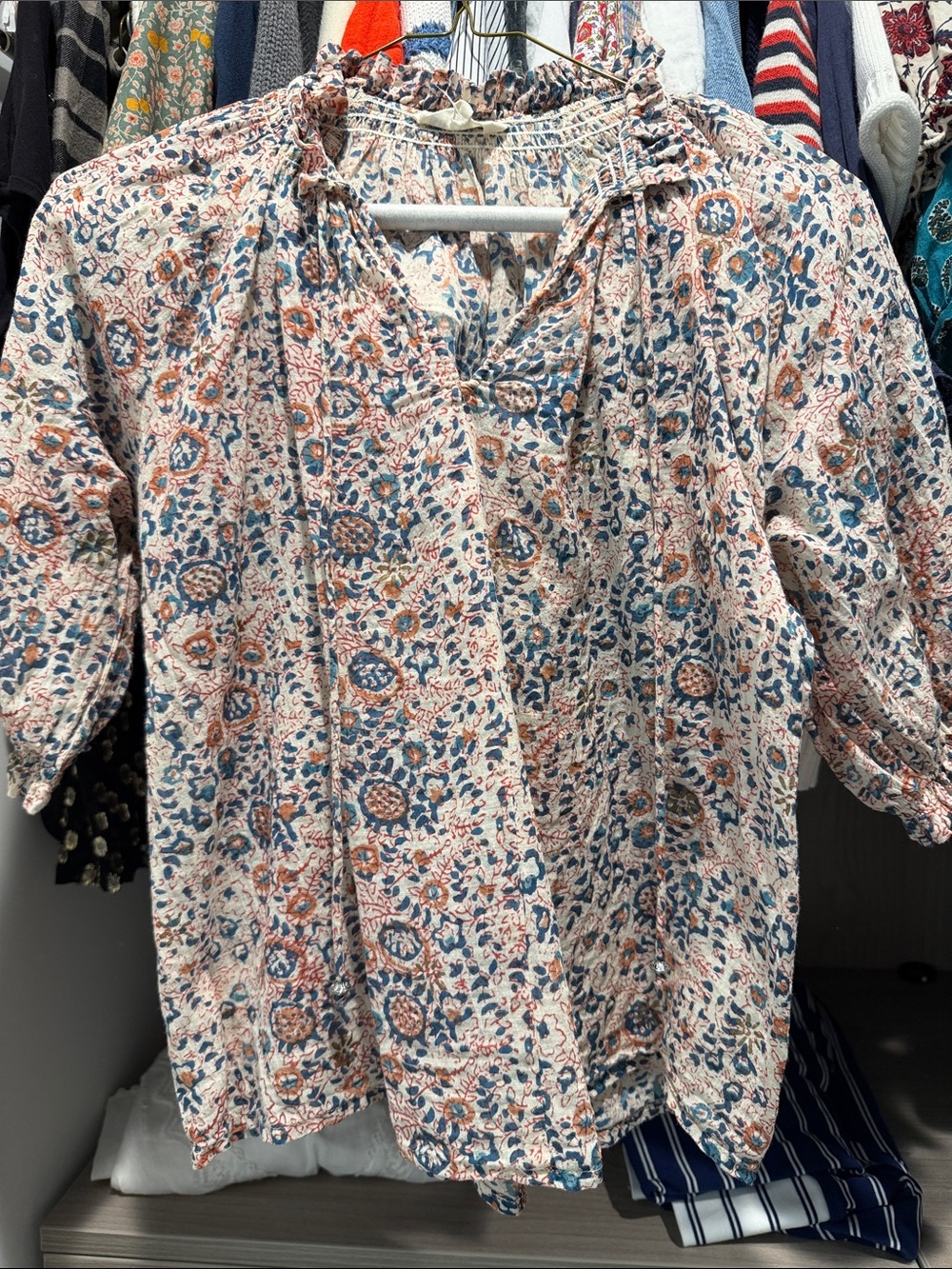 MABE Floral Peasant Blouse - Blue & Rust
